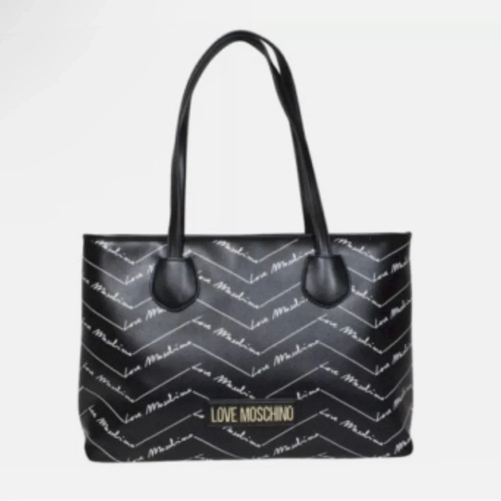 LOVE MOSCHINO Logo Romantic Shopper Shoulder Bag Black Logo w Gold Hardware EUC - Picture 8 of 17